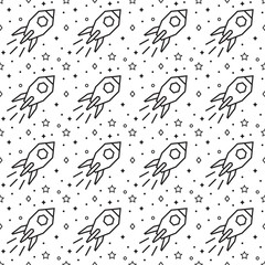 Rocket and stars seamless pattern. Geometric style on white background