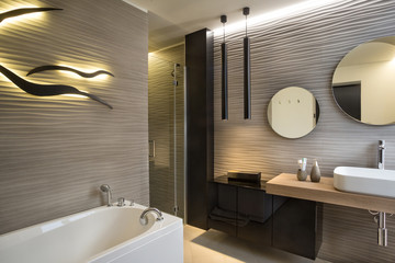 Modern style washroom with 3D tiles
