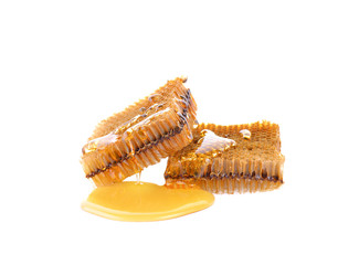 honey and bee nest on white background
