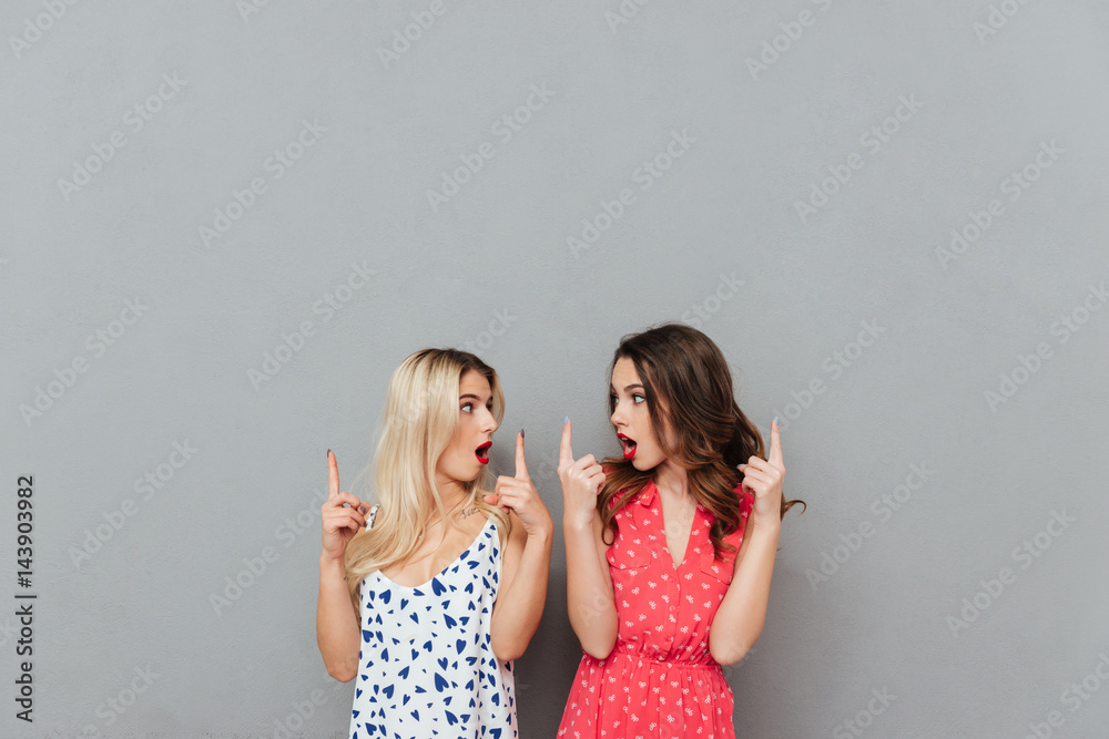 Canvas Prints Shocked young women looking aside and pointing.