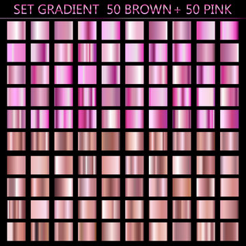 Set of brown and pink gradients. Metallic squares collection,Vector illustration.