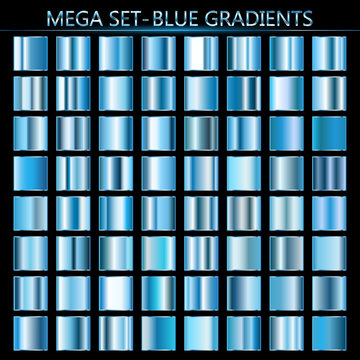 Set of blue gradients. Metallic squares collection,Vector illustration.