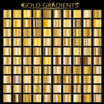 Set of gold gradients. Metallic squares collection,Vector illustration.