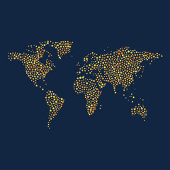 World map made out with stars of different sizes in flat style.