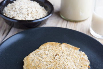 Pancake and milk of Oats, vegan breakfast