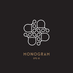 Geometric abstract monogram, vector illustration, line design, drops