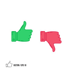 Thumbs up and thumbs down icon, vector illustration. Isolated on white background