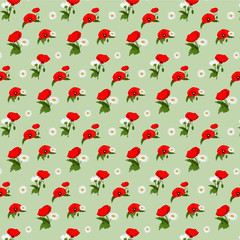 Pattern with chamomile and poppies flowers