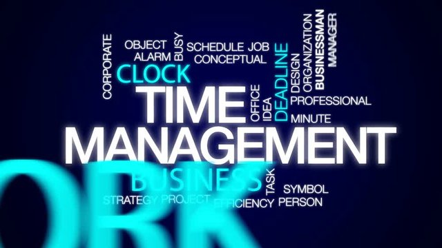 Time management animated word cloud, text design animation.