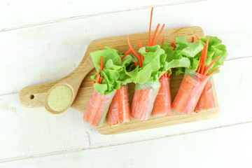 salad roll  with crab stick and lettuce