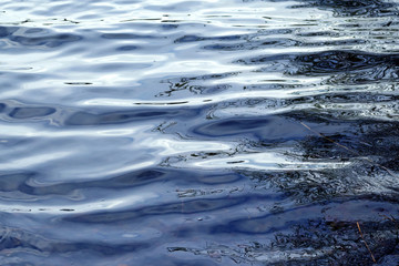 Blue water surface with smooth waves and reflection as background texture, copy space