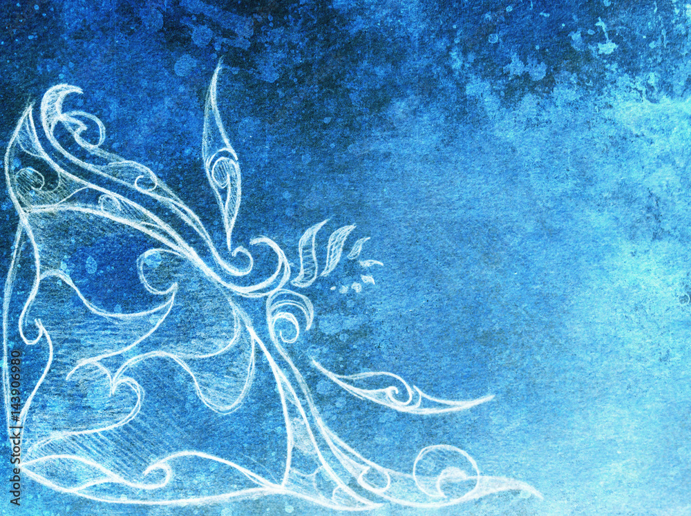 Aufkleber ornamental drawing. original hand draw and computer collage. color structure. blue color structure.