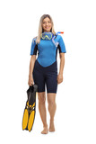 Woman in a wetsuit with snorkeling equipment