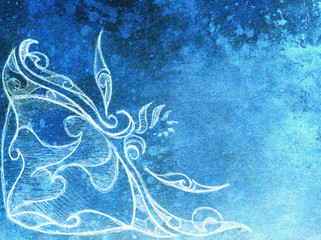 Ornamental Drawing. Original hand draw and computer collage. Color structure. Blue color structure.