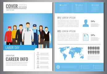 International Labor Day Brochure Design Template. People of different occupations. Flyer with profession icons. Vector