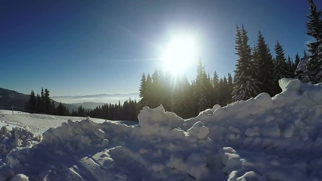 Snow snowdrifts in mountain village