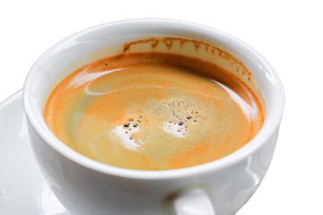 coffee espresso close up on white background