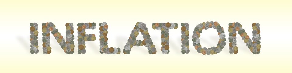 INFLATION – Coins on yellow background