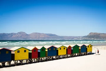 Papier Peint photo Afrique du Sud Maisons de plage colorées à la plage de Muizenberg, Afrique du Sud