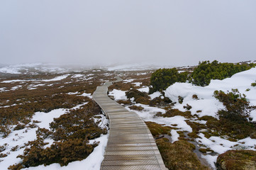 Hiking path in the mountain in winter