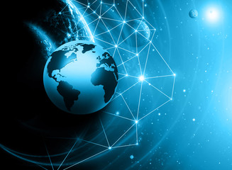 Best Internet Concept of global business. Globe, glowing lines on technological background. Wi-Fi, rays, symbols Internet, 3D illustration