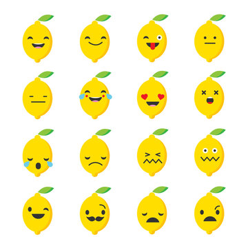 Emotions Lemon. Vector style smile icons. 