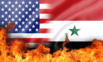 flame on us and syria  flag