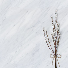 Willow branches on Carrara marble counter