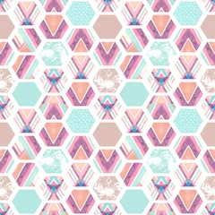 Fototapete Grafikdrucke Nahtloses Muster des Aquarellsechsecks mit geometrischen dekorativen Elementen