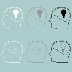 Head with brain and bulb icon.