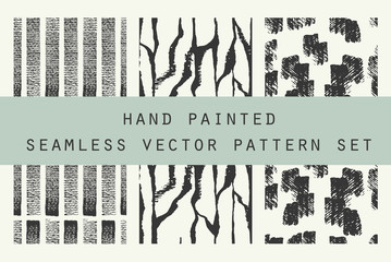 Hand Drawn Seamless Vector Pattern Set.Fresh and Imperfect Brushstrokes.Hand painted Ink textures - 143913943