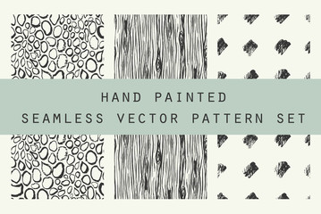 Hand Drawn Seamless Vector Pattern Set.Fresh and Imperfect Brushstrokes.Hand painted Ink textures - obrazy, fototapety, plakaty
