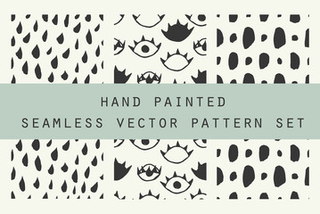 Hand Drawn Seamless Vector Pattern Set.Fresh and Imperfect Brushstrokes.Hand painted Ink textures - obrazy, fototapety, plakaty