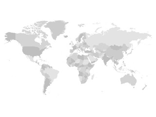 Fototapeta na wymiar World map in four shades of grey on white background. High detail blank political map. Vector illustration with labeled compound path of each country.