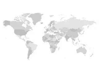  World map in four shades of grey on white background. High detail blank political map. Vector illustration with labeled compound path of each country. © pyty
