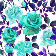 Blue roses seamless pattern.