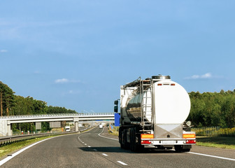 Fototapeta na wymiar Tanker storage truck on roadway in Poland