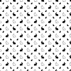 Black-and-White Vector Seamless Pattern Background of Rabbit Silhouettes