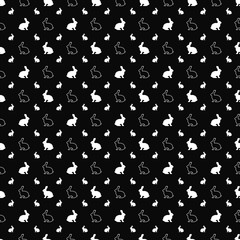 Black-and-White Vector Seamless Pattern Background of Rabbit Silhouettes