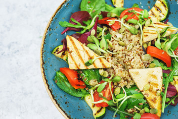 Delicious vegetarian salad with tofu and vegetables.