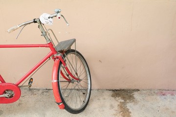 bicycle red classic vintage in former  with copy space for add text
