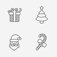 Christmas icons, thin line style, on white. 