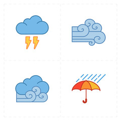 four flat modern weather icons 