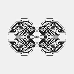 Futuristic symmetric design element on white background. Useful for prints and posters.