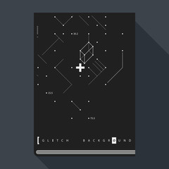 Glitch book cover/poster design template with simple geometric design elements.