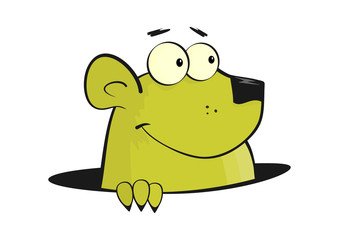 Cartoon rodent keeping its head protruded out of the burrow. Flat vector.
