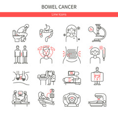 Bowel cancer linear icons