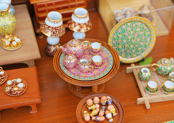 Craft Benjarong is traditional thai five basic colors style pottery for show and sell for traveller at Lumipi Park  in Bangkokbank Thailand