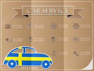 Car service,made from the flag of Sweden, vector illustration
