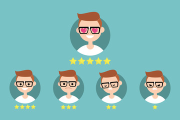 Star rating system. Set of emotional portraits / flat editable vector illustration, clip art